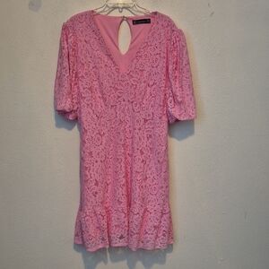 New York & Company Pink Ruffled Cut Out Dress